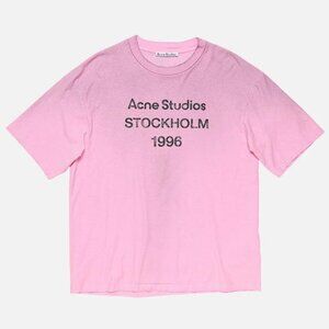 ACNE STUDIOS Unisex Logo T-Shirt Relaxed Fit Size M In Cotton Candy Pink